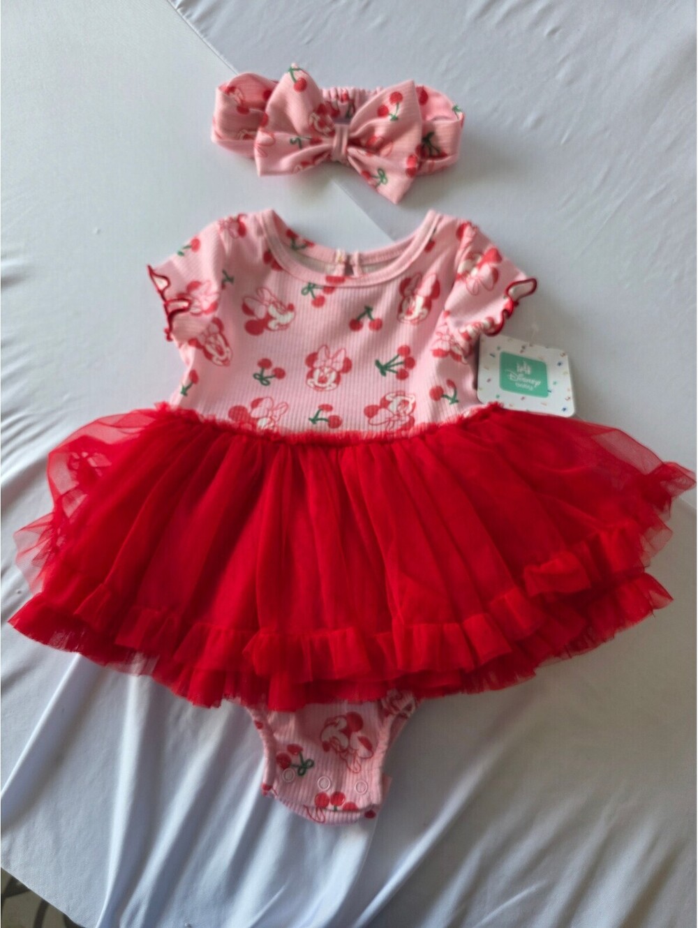 Disney Baby Minnie Mouse Cherry Print Red Tutu Dress with Headband 12M